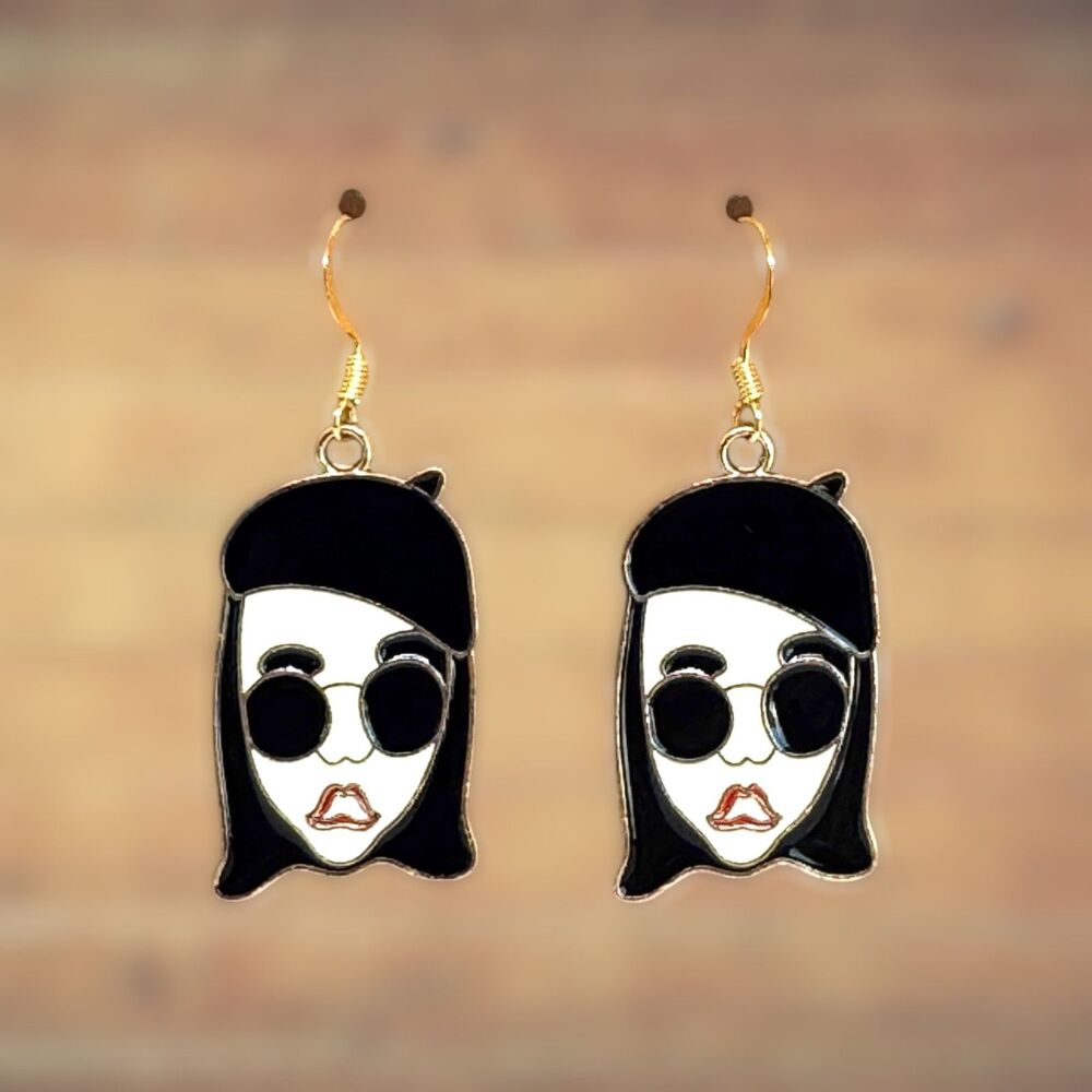 Retro Enamel Hippy Woman Gold Indio Jewelry Earrings #2075 - Picture 3 of 4